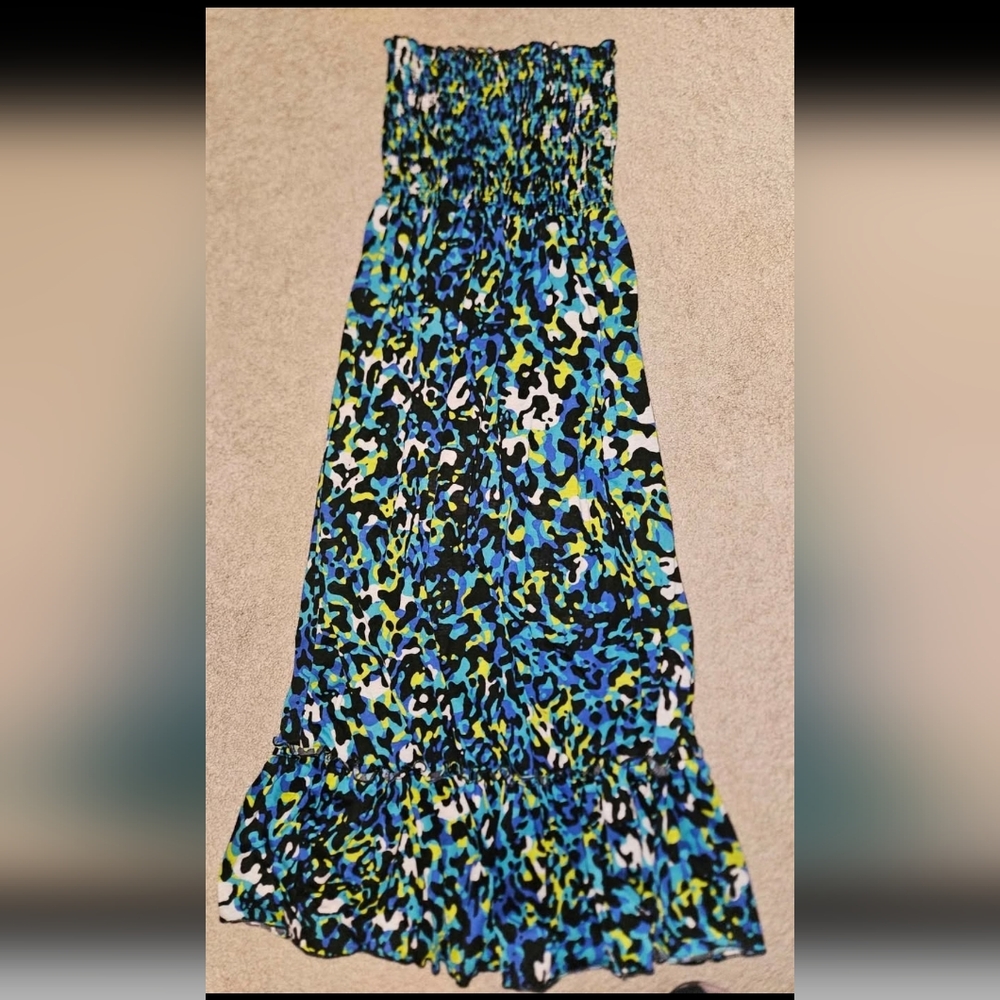 Catalina Blue and Green Patterned Tube Dress